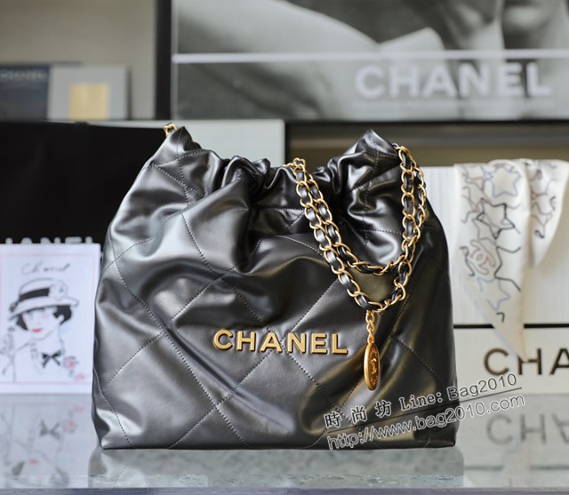 Chanel專櫃新款火爆小號22bag包購物袋 香奈兒收納袋槍銀色原廠小羊皮鏈條肩背手袋手提袋 djc5265